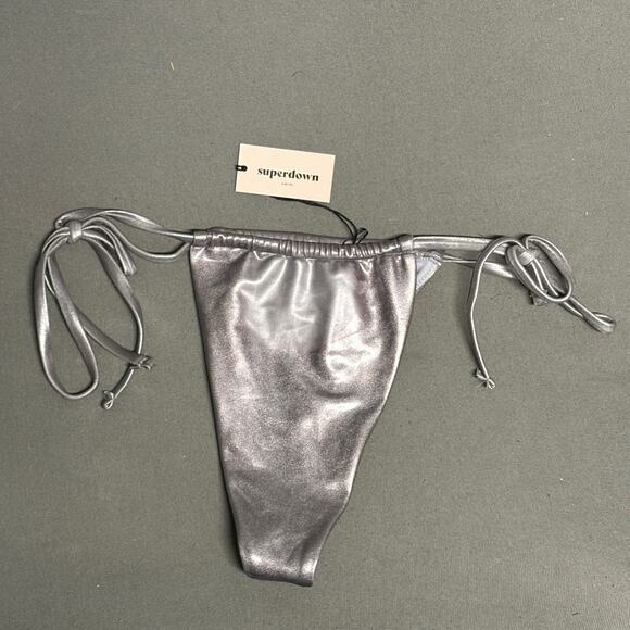 superdown Women's Silver Danae Tie Side Bikini Bottoms M‎ - Picture 1 of 12